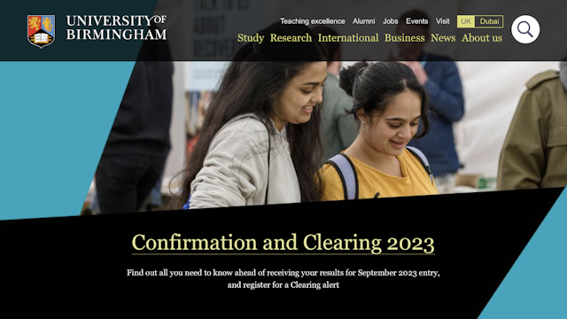 Website of Birmingham University